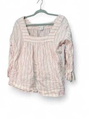 Rachel Zoe 100% Linen Pink Stripe Square Neck Blouse | Small